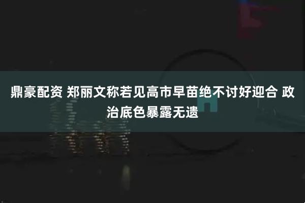 鼎豪配资 郑丽文称若见高市早苗绝不讨好迎合 政治底色暴露无遗