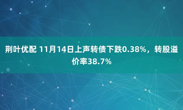 荆叶优配 11月14日上声转债下跌0.38%,转股溢价率38.7%